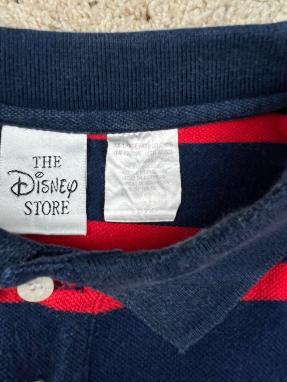 VTG Disney Store Mickey Mouse Men's Polo Shirt Striped Embroidered Emblem 2XL - Picture 7 of 8